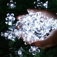 Instalatie Craciun, 6.5 metri, 30 Becuri LED tip Flori de cires, pentru exterior cu incarcare solara, Alb rece, Kaveny