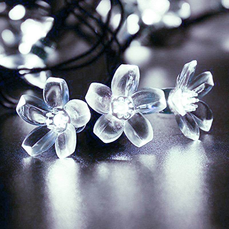 Instalatie Craciun, 6.5 metri, 30 Becuri LED tip Flori de cires, pentru exterior cu incarcare solara, Alb rece, Kaveny