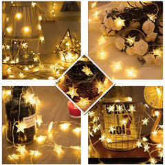 Instalatie Craciun, 6 metri, 40 LED-uri cu Ornament tip Stea, Alb Cald, telecomanda 8 functii, USB, fir cupru, liniar, interior/exterior, Kaveny