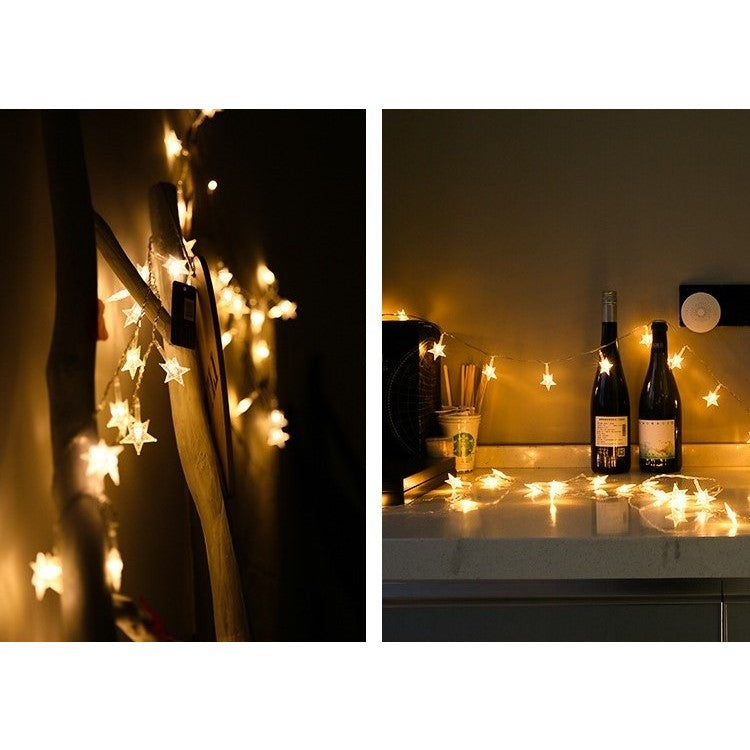 Instalatie Craciun, 6 metri,40 LED-uri cu Ornament tip Stea, Alb Cald, USB lung, fir cupru, liniar, interior/exterior, Kaveny