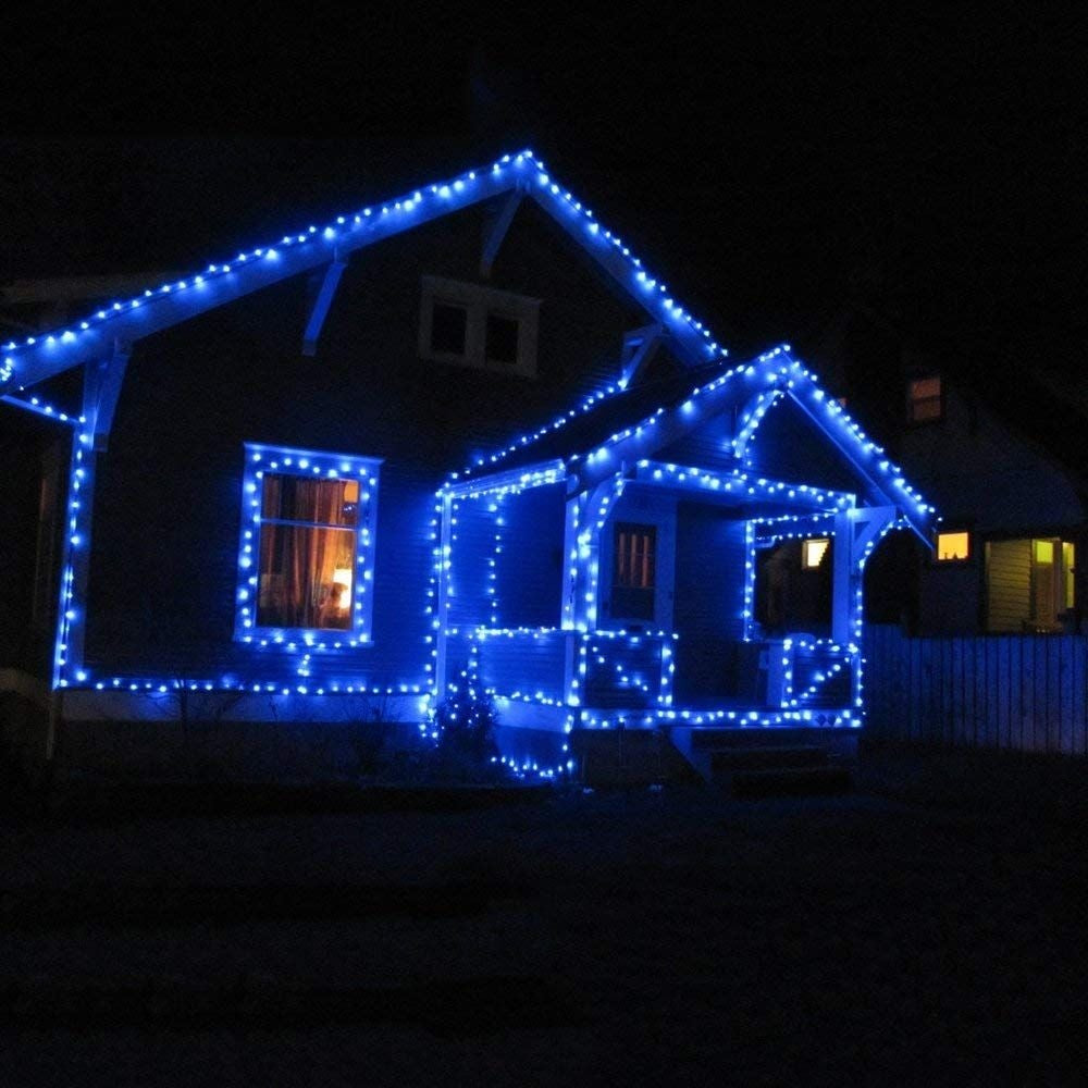 Instalatie Craciun, 85 m, 850 Led-uri ,Liniara, Albastru, 8 jocuri de lumini, Transformator cu telecomanda, Interconectabila, Prelungitor 3 m inclus, Fir Verde, Kaveny