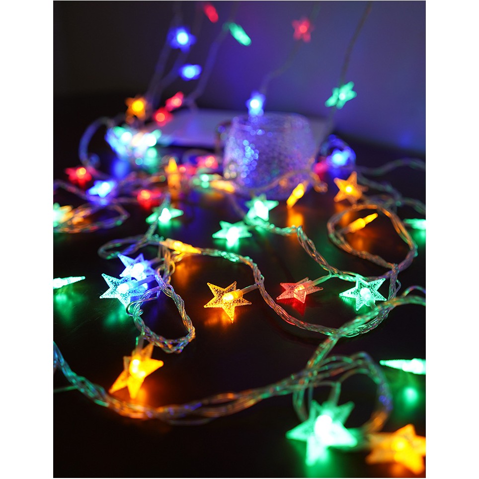 Instalatie Craciun cu baterii, 10 metri, 80 LED-uri tip Stea, fir Transparent, Multicolor, Kaveny