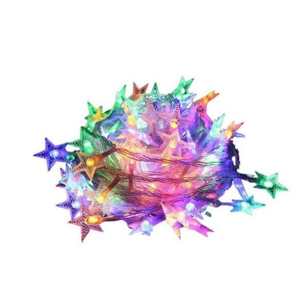 Instalatie Craciun cu baterii, 10 metri, 80 LED-uri tip Stea, fir Transparent, Multicolor, Kaveny