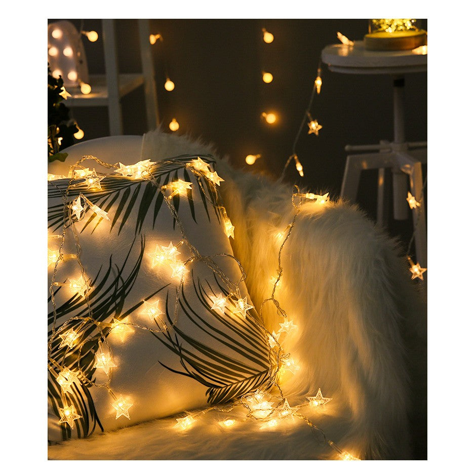 Instalatie Craciun cu baterii, 3 metri, 20 LED-uri tip Stea, fir Transparent, Alb Cald, Kaveny