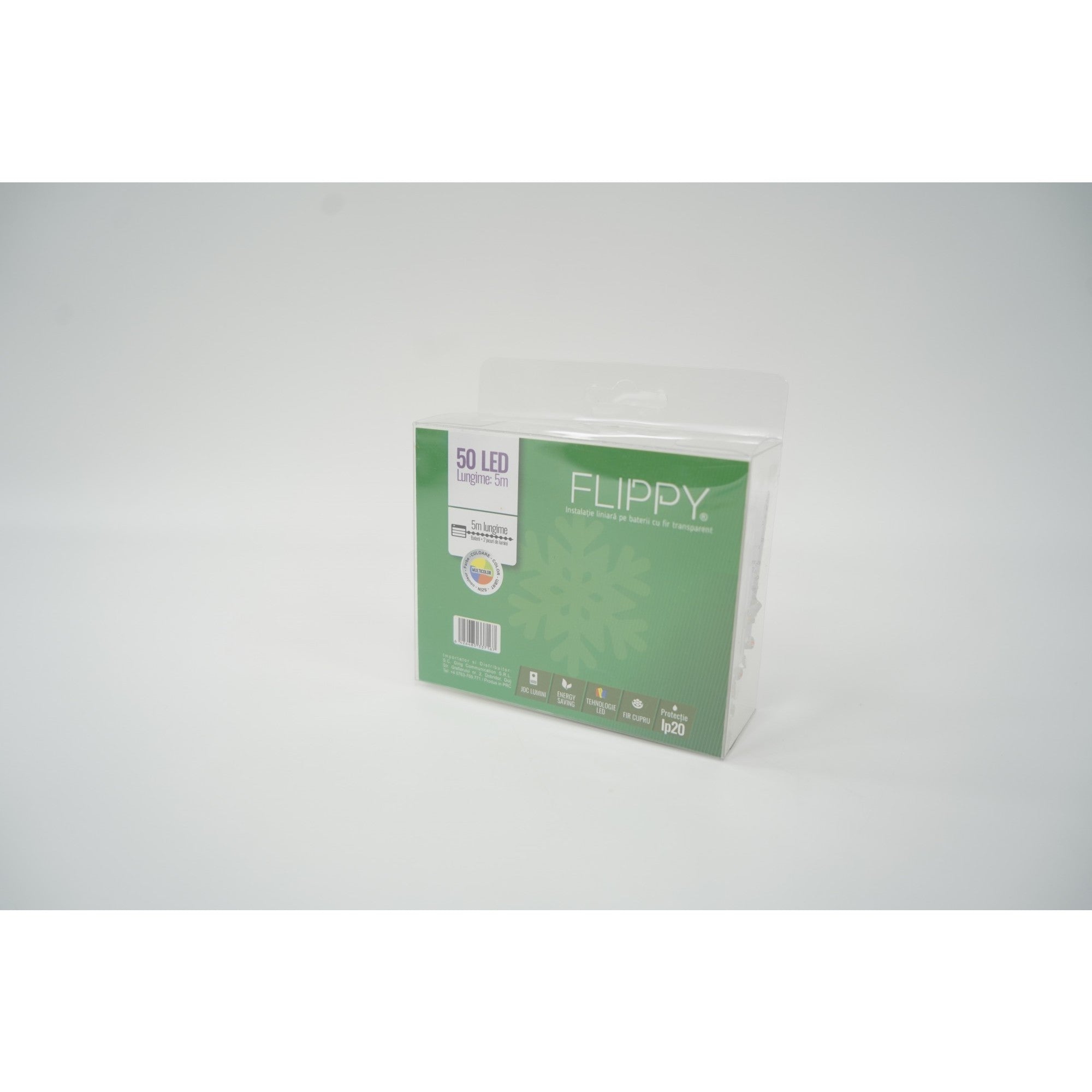 Instalatie Craciun cu ornamente semiluna cu stea, 5 m, 50 LED-uri, Multicolor, Baterii, Fir Transparent, Kaveny