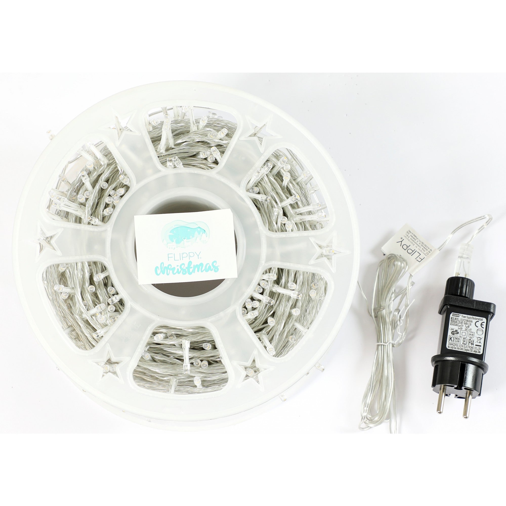 Instalatie Craciun liniara cu transformator, 100m, alb cald, 1000 LED-uri, fir transparent, 8 jocuri de lumini, Kaveny