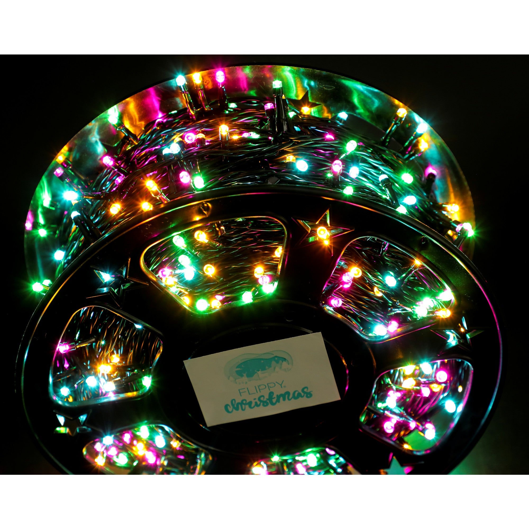 Instalatie Craciun liniara cu transformator, 100m, multicolor, 1000 LED-uri, fir negru, 8 jocuri de lumini, Kaveny