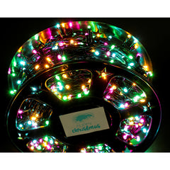 Instalatie Craciun liniara cu transformator, 100m, multicolor, 1000 LED-uri, fir negru, 8 jocuri de lumini, Kaveny