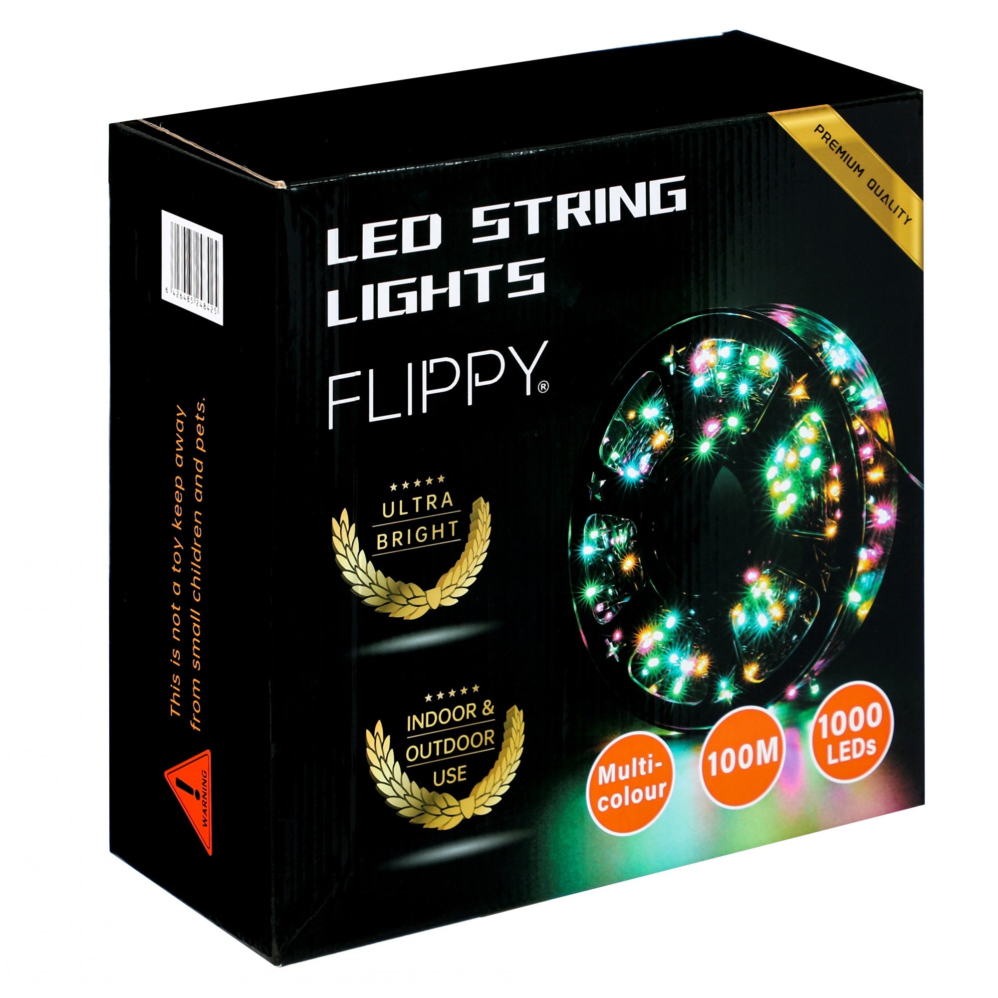 Instalatie Craciun liniara cu transformator, 100m, multicolor, 1000 LED-uri, fir negru, 8 jocuri de lumini, Kaveny