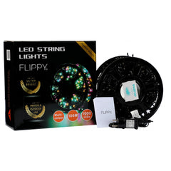 Instalatie Craciun liniara cu transformator, 100m, multicolor, 1000 LED-uri, fir negru, 8 jocuri de lumini, Kaveny