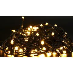 Instalatie Craciun liniara, cu transformator 31V, 10m, alb cald, 100 LED-uri V5, 8 jocuri de lumini, Fir verde, Kaveny