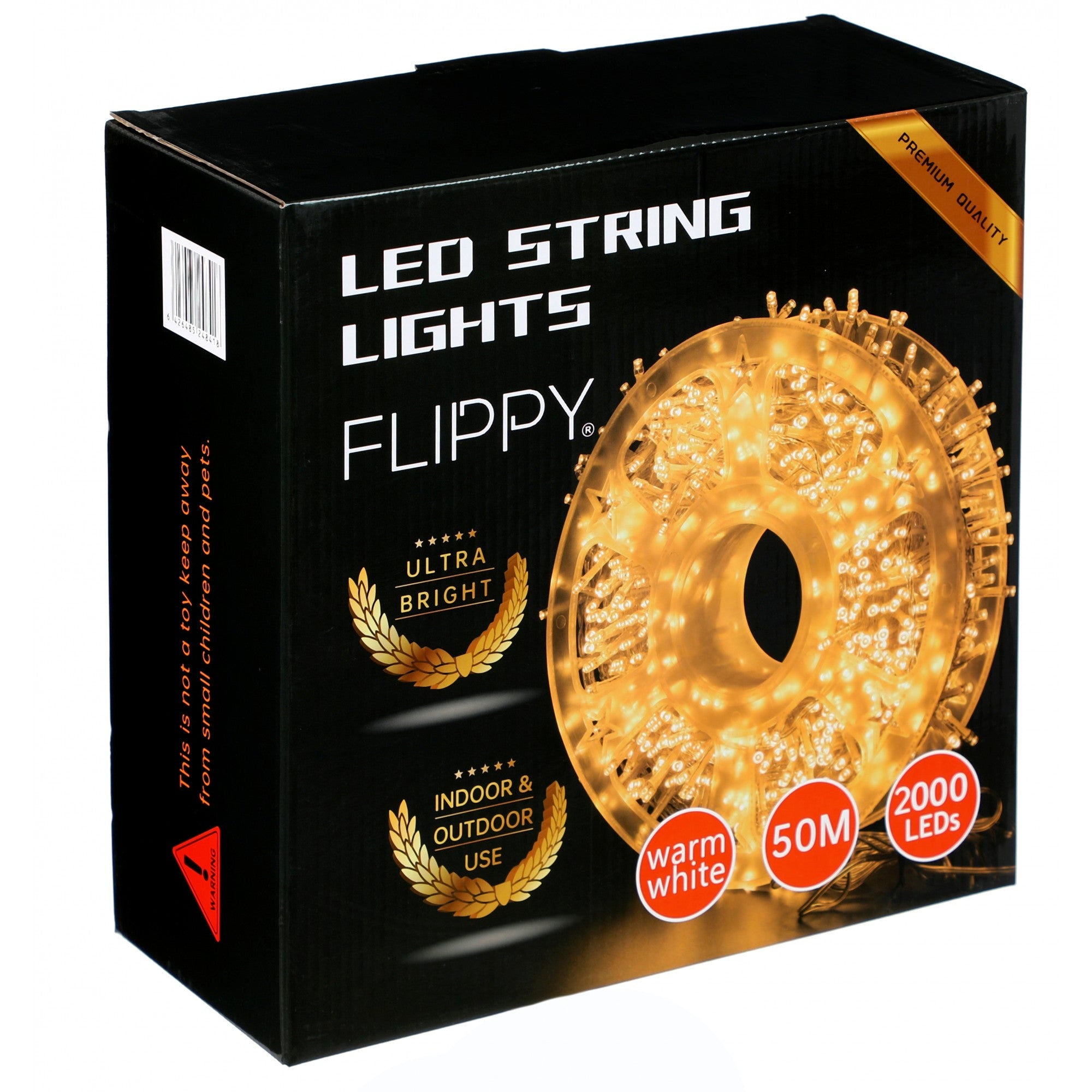 Instalatie Craciun liniara, fir transparent, cu transformator, 50m, alb cald, 2000 LED-uri, 8 jocuri de lumini, Kaveny