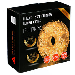 Instalatie Craciun liniara, fir transparent, cu transformator, 50m, alb cald, 2000 LED-uri, 8 jocuri de lumini, Kaveny