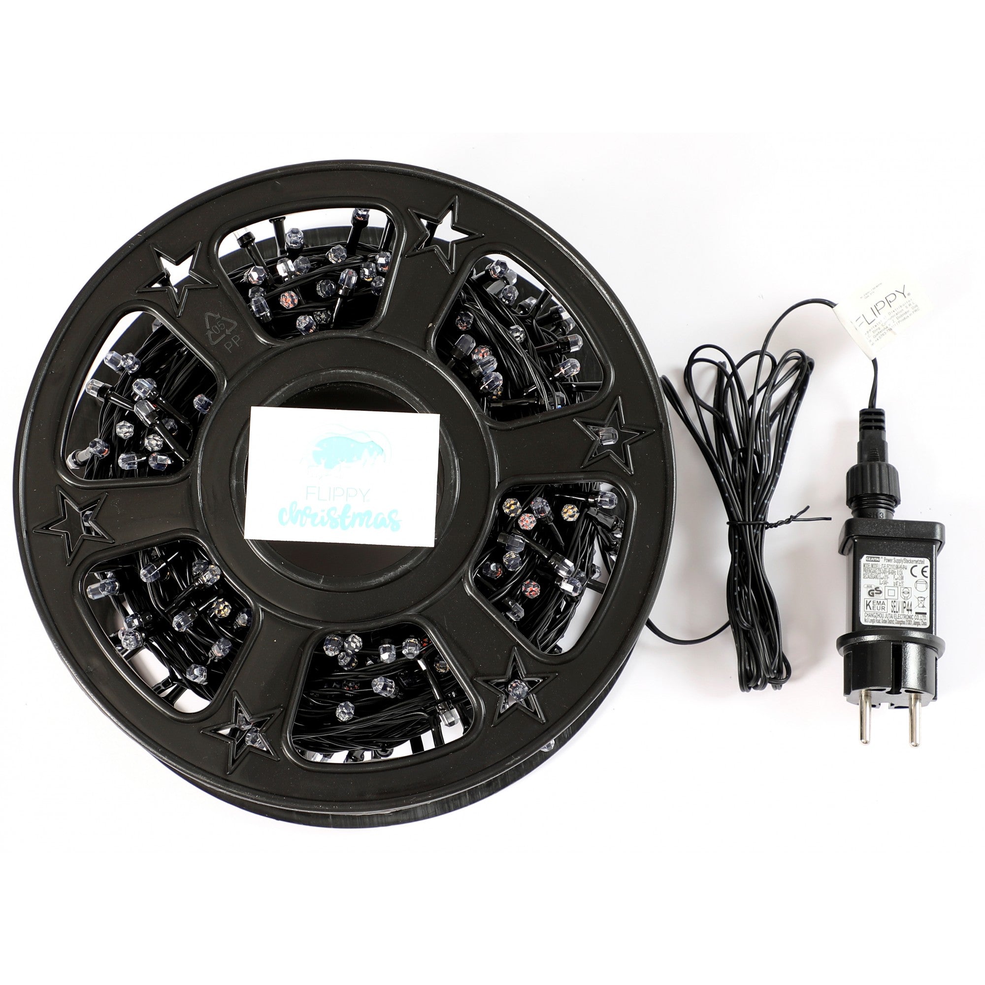 Instalatie Craciun liniara, fir negru, cu transformator, 50m, multicolor, 500 LED-uri, 8 jocuri de lumini, Kaveny