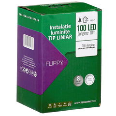 Instalatie Craciun liniara, cu transformator 31V, 10m, Alb Rece, 100 LED-uri V5, 8 jocuri de lumini, Fir verde, Kaveny