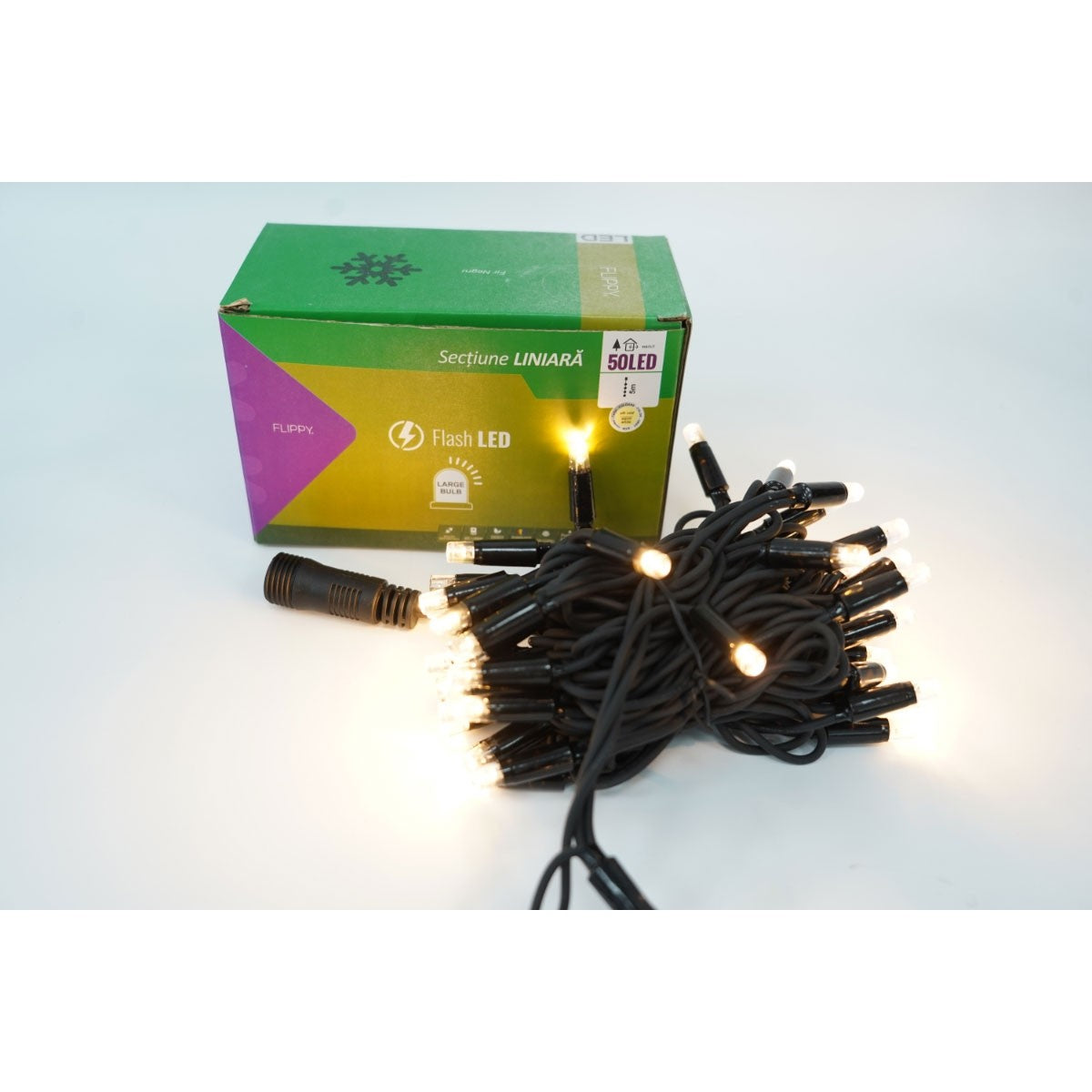 Instalatie Craciun Profesionala de Exterior IP65, 128 m, 1280 Led-uri Mari ,Liniara, Alb cald, Interconectabila, Prelungitor 1.5 m inclus, Fir Negru, Kaveny