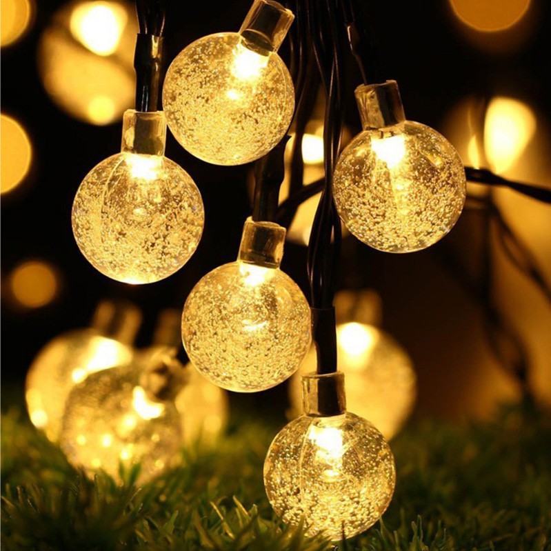 Instalatie Craciun, Tip Globuri de cristal, 100 Led-uri, 12 metri, Alb cald, Energie solara, Senzor de lumina, Kaveny
