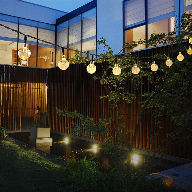 Instalatie Craciun, Tip Globuri de cristal, 100 Led-uri, 12 metri, Alb cald, Energie solara, Senzor de lumina, Kaveny