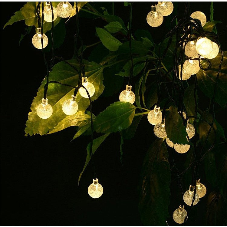 Instalatie Craciun, Tip Globuri de cristal, 100 Led-uri, 12 metri, Alb cald, Energie solara, Senzor de lumina, Kaveny