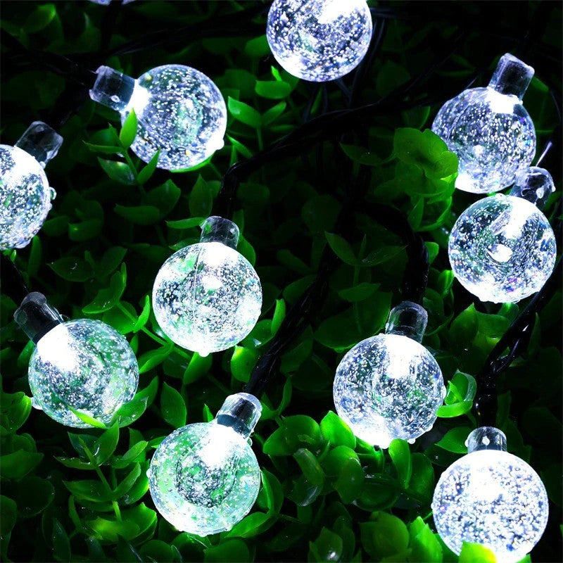 Instalatie Craciun, Tip Globuri de cristal, 100 Led-uri, 12 metri, Alb rece, Energie solara, Senzor de lumina, Kaveny