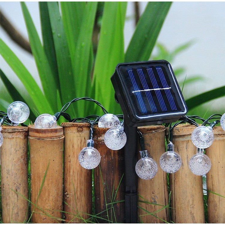 Instalatie Craciun, Tip Globuri de cristal, 100 Led-uri, 12 metri, Alb rece, Energie solara, Senzor de lumina, Kaveny