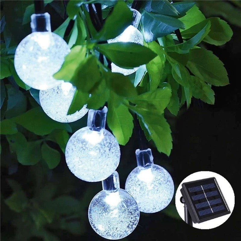 Instalatie Craciun, Tip Globuri de cristal, 100 Led-uri, 12 metri, Alb rece, Energie solara, Senzor de lumina, Kaveny