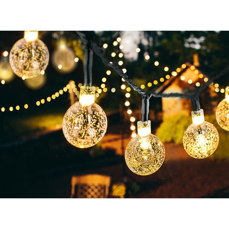 Instalatie Craciun, Tip Globuri de cristal, 200 Led-uri, 22 metri, Alb cald, Energie solara, Senzor de lumina, Kaveny