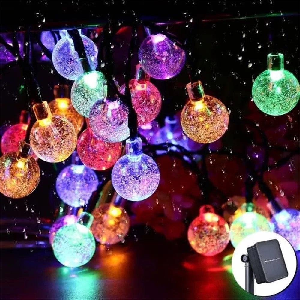 Instalatie Craciun, Tip Globuri de cristal, 200 Led-uri, 22 metri, Multicolor, Energie solara, Senzor de lumina, Kaveny