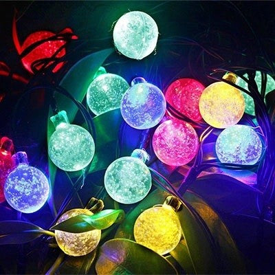 Instalatie Craciun, Tip Globuri de cristal, 200 Led-uri, 22 metri, Multicolor, Energie solara, Senzor de lumina, Kaveny