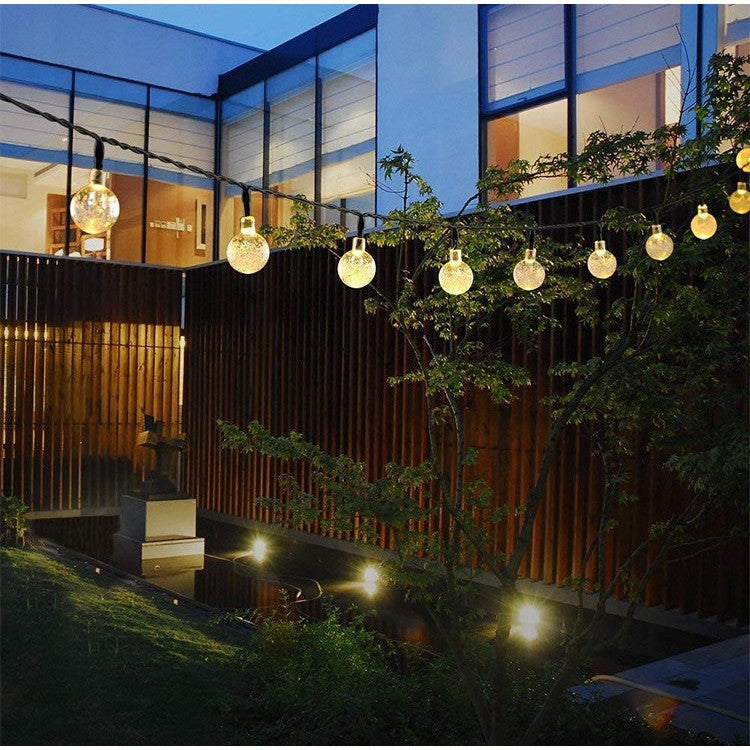 Instalatie Craciun, Tip Globuri de cristal, 50 Led-uri, 9.5 metri, Alb cald, Energie solara, Senzor de lumina, Kaveny