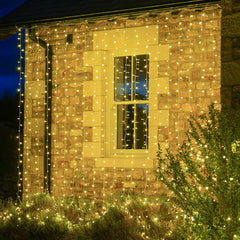 Instalatie Craciun, Tip Perdea, 1 m x 1 m, 60 LED-uri, Alb Cald, Controler, 8 jocuri de lumini, Interconectabila, Fir transparent, Interior/ Exterior, Kaveny