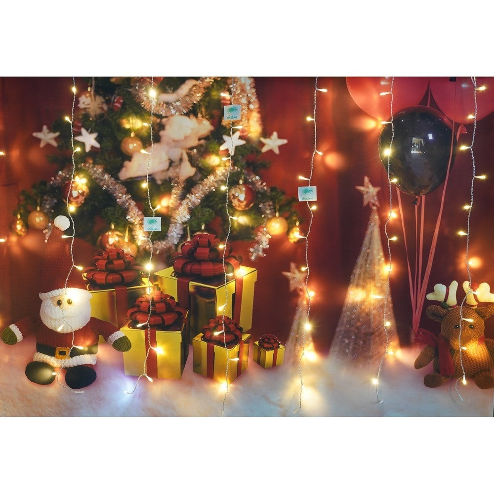 Instalatie Craciun, Tip Perdea, IP44, 2 m x 1 m, 120 LED-uri, Alb cald, cu flash, Transformator cu telecomanda, Interconectabila, Prelungitor 5 m inclus, Fir transparent, Interior/ Exterior, Kaveny