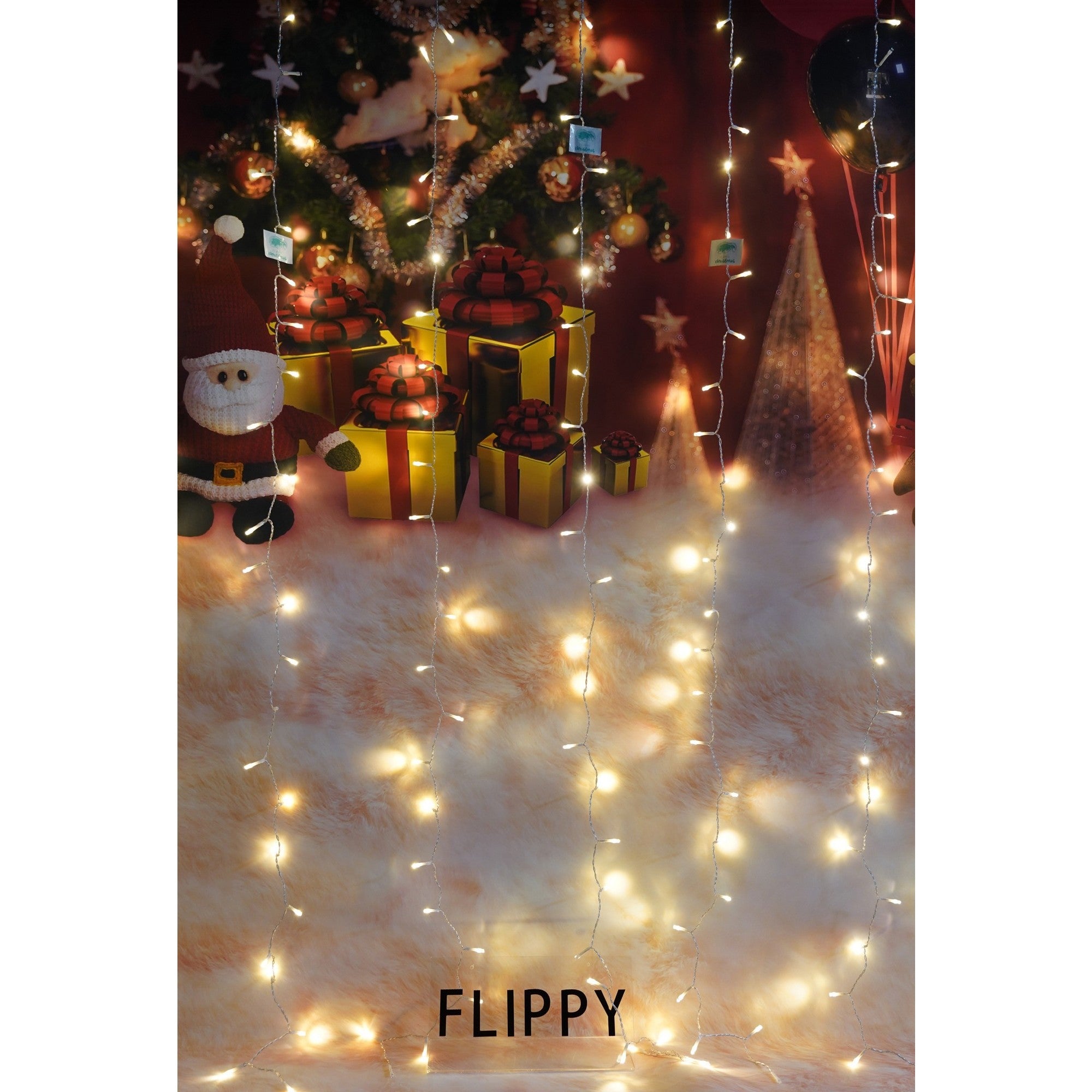 Instalatie Craciun, Tip Perdea, IP44, 2 m x 2 m, 240 LED-uri, Alb cald, cu flash, Transformator cu telecomanda, Interconectabila, Prelungitor 3 m inclus, Fir transparent, Interior/ Exterior, Kaveny