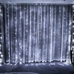 Instalatie Craciun, Tip Perdea, IP44, 2 m x 2 m, 240 LED-uri, Alb rece, 8 jocuri de lumini, Transformator, Interconectabila, Prelungitor 5 m inclus, Fir transparent, Interior/ Exterior, Kaveny