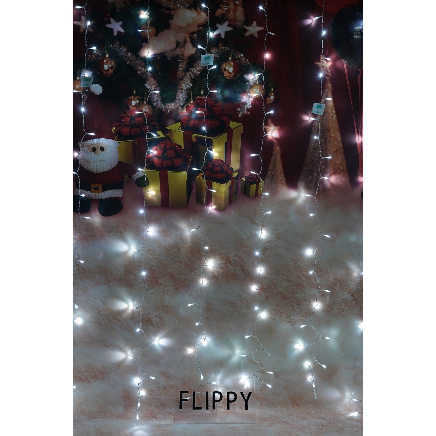 Instalatie Craciun, Tip Perdea, IP44, 2 m x 2 m, 240 LED-uri, Alb rece, cu flash, Transformator, Interconectabila, Prelungitor 5 m inclus, Fir transparent, Interior/ Exterior, Kaveny