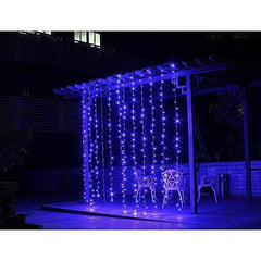Instalatie Craciun, Tip Perdea, IP44, 2 m x 2 m, 240 LED-uri, Albastru, cu flash, Transformator, Interconectabila, Prelungitor 5 m inclus, Fir transparent, Interior/ Exterior, Kaveny