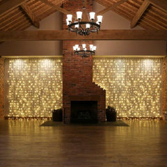 Instalatie Craciun, Tip Perdea, IP44, 3 m x 3 m, 240 LED-uri, Alb Cald, cu 8 jocuri de lumini, 31 V, 9W, Interconectabila, Prelungitor 3 m inclus, Fir transparent, Interior/ Exterior, Kaveny