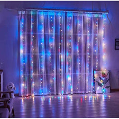 Instalatie Craciun, Tip Perdea IP44, 3m x 3m, 300 Led-uri, Multicolor, USB si telecomanda cu 8 functii, Kaveny