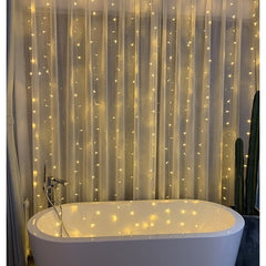Instalatie Craciun, Tip Perdea, IP44, 6 m x 2 m, 720 LED-uri, Alb cald, 8 jocuri de lumini, Transformator cu telecomanda, Interconectabila, Prelungitor 3 m inclus, Fir transparent, Interior/ Exterior, Kaveny