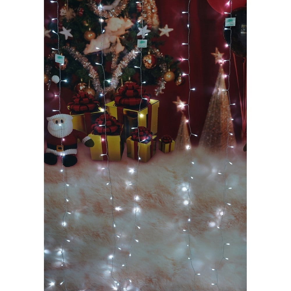 Instalatie Craciun, Tip Perdea, IP44, 8 m x 2 m, 960 LED-uri, Alb rece, 8 jocuri de lumini, Transformator, Interconectabila, Prelungitor 5 m inclus, Fir transparent, Interior/ Exterior, Kaveny