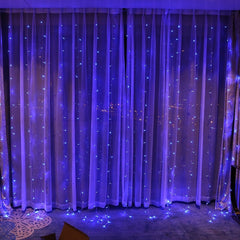 Instalatie Craciun, Tip Perdea, IP44, 8 m x 2 m, 960 LED-uri, Albastru, 8 jocuri de lumini, Transformator, Interconectabila, Prelungitor 5 m inclus, Fir transparent, Interior/ Exterior, Kaveny