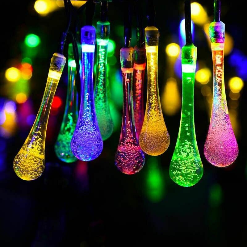 Instalatie Craciun, Tip Picaturi, 30 Led-uri, 6.5 metri, Multicolor, Energie solara, Senzor de lumina, Kaveny