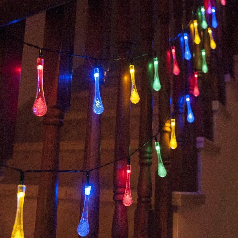 Instalatie Craciun, Tip Picaturi, 30 Led-uri, 6.5 metri, Multicolor, Energie solara, Senzor de lumina, Kaveny