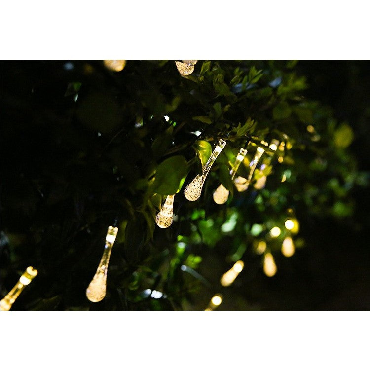 Instalatie Craciun, Tip Picaturi, 50 Led-uri, 9.5 metri, Alb cald, Energie solara, Senzor de lumina, Kaveny
