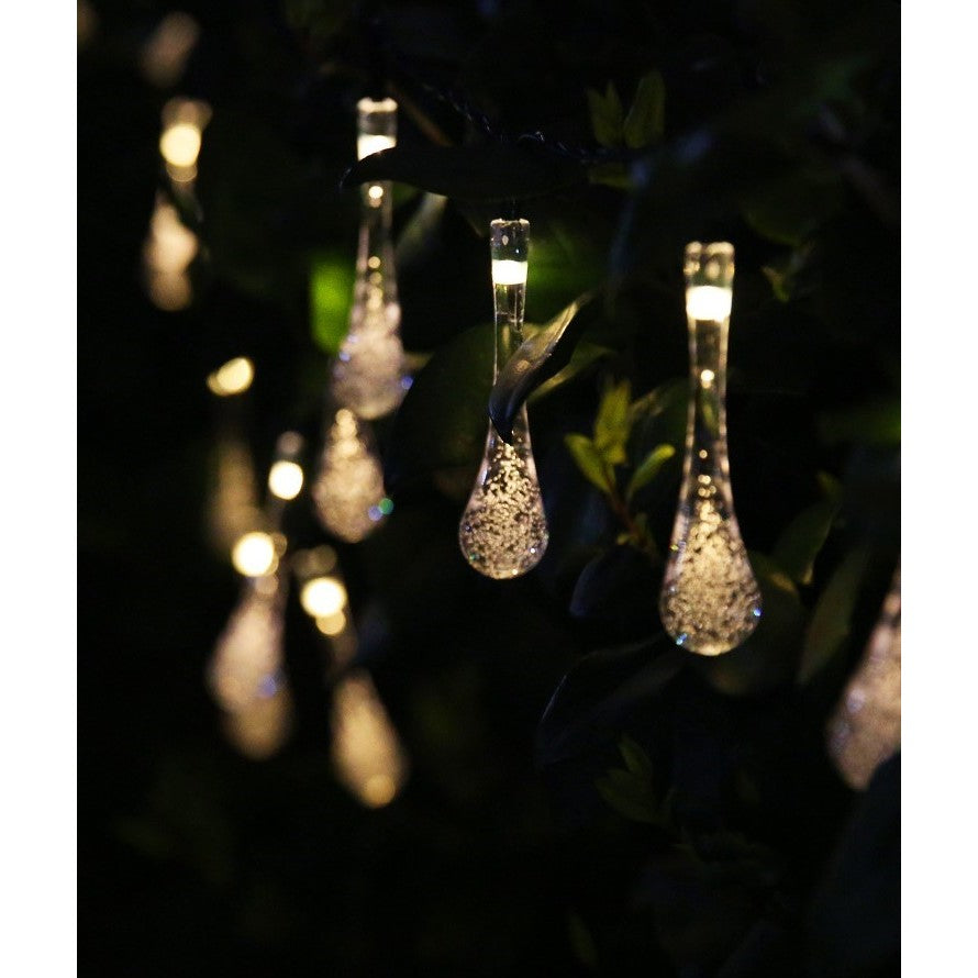Instalatie Craciun, Tip Picaturi, 50 Led-uri, 9.5 metri, Alb cald, Energie solara, Senzor de lumina, Kaveny