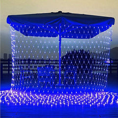 Instalatie Craciun, Tip Plasa, 1.5 m x 1.5 m, 120 LED-uri, Albastru, 8 jocuri de lumini, Transformator cu telecomanda, Interconectabila, Prelungitor 3 m inclus, Fir transparent, Kaveny