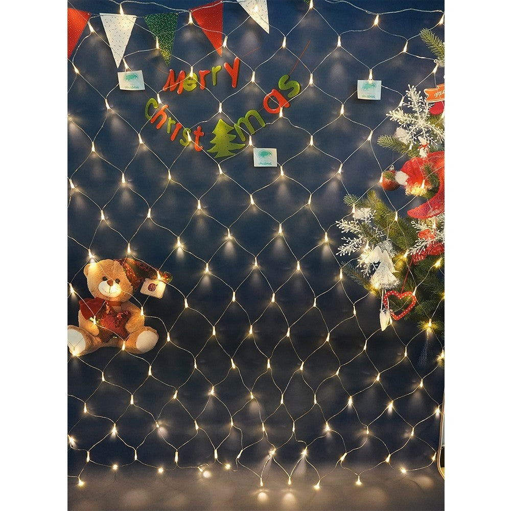 Instalatie Craciun, Tip Plasa, 12 m x 1.5 m, 960 LED-uri, Alb cald, 8 jocuri de lumini, Transformator, Interconectabila, Prelungitor 5 m inclus, Fir transparent, Kaveny