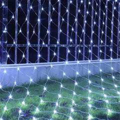 Instalatie Craciun, Tip Plasa, IP 44, 12 x 1 m, 640 LED-uri, Alb rece, 8 jocuri de lumini, Transformator cu telecomanda, Interconectabila, Prelungitor 3 m inclus, Fir transparent, Kaveny