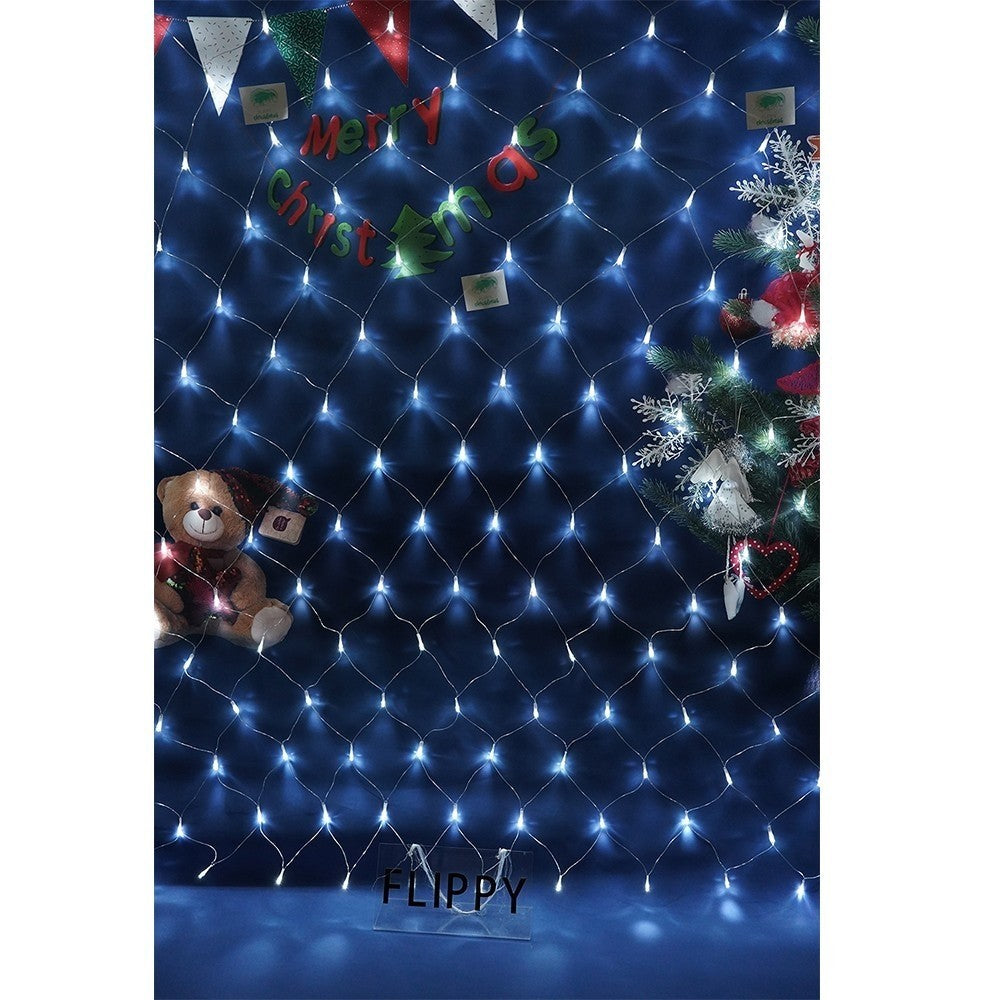Instalatie Craciun, Tip Plasa, IP 44, 15 x 1 m, 800 LED-uri, Alb rece, 8 jocuri de lumini, Transformator cu telecomanda, Interconectabila, Prelungitor 5 m inclus, Fir transparent, Kaveny