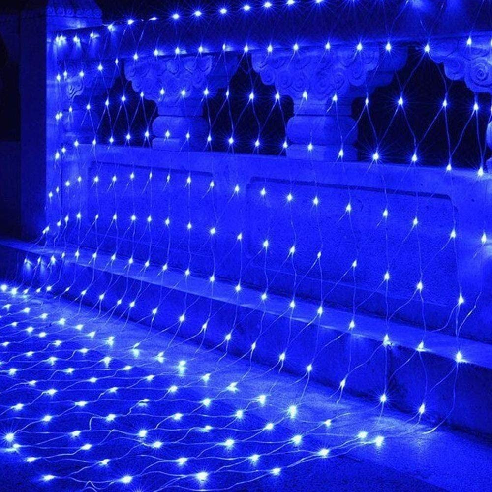 Instalatie Craciun, Tip Plasa, IP 44, 24 x 1 m, 960 LED-uri, Albastru, 8 jocuri de lumini, Transformator cu telecomanda, Interconectabila, Prelungitor 3 m inclus, Fir transparent, Kaveny